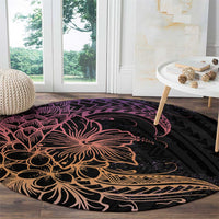 Floral Polynesian Hibiscus Tattoo Round Carpet Peach Gradient Style LT9 - Polynesian Pride