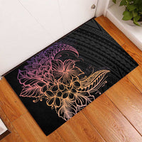 Floral Polynesian Hibiscus Tattoo Rubber Doormat Peach Gradient Style