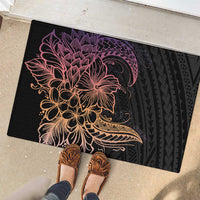 Floral Polynesian Hibiscus Tattoo Rubber Doormat Peach Gradient Style