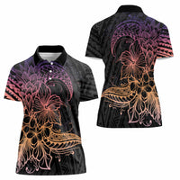 Floral Polynesian Hibiscus Tattoo Women Polo Shirt Peach Gradient Style LT9 - Polynesian Pride