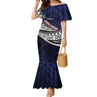 Custom Samoa Rugby Pacific Family Matching Mermaid Dress and Hawaiian Shirt Samoan Warrior Tribal Pattern LT9 Mom's Dress Blue - Polynesian Pride