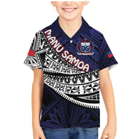 Custom Samoa Rugby Pacific Family Matching Mermaid Dress and Hawaiian Shirt Samoan Warrior Tribal Pattern LT9 Son's Shirt Blue - Polynesian Pride