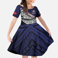 Custom Samoa Rugby Pacific Family Matching Off Shoulder Maxi Dress and Hawaiian Shirt Samoan Warrior Tribal Pattern LT9 Daughter's Dress Blue - Polynesian Pride