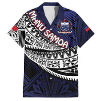 Custom Samoa Rugby Pacific Family Matching Off Shoulder Maxi Dress and Hawaiian Shirt Samoan Warrior Tribal Pattern LT9 Dad's Shirt - Short Sleeve Blue - Polynesian Pride