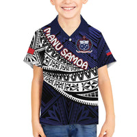 Custom Samoa Rugby Pacific Family Matching Off Shoulder Maxi Dress and Hawaiian Shirt Samoan Warrior Tribal Pattern LT9 Son's Shirt Blue - Polynesian Pride