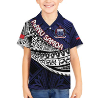 Custom Samoa Rugby Pacific Family Matching Short Sleeve Bodycon Dress and Hawaiian Shirt Samoan Warrior Tribal Pattern LT9 Son's Shirt Blue - Polynesian Pride