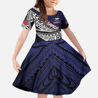 Custom Samoa Rugby Pacific Family Matching Tank Maxi Dress and Hawaiian Shirt Samoan Warrior Tribal Pattern LT9 Daughter's Dress Blue - Polynesian Pride