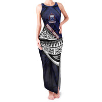 Custom Samoa Rugby Pacific Family Matching Tank Maxi Dress and Hawaiian Shirt Samoan Warrior Tribal Pattern LT9 Mom's Dress Blue - Polynesian Pride