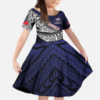 Custom Samoa Rugby Pacific Kid Short Sleeve Dress Samoan Warrior Tribal Pattern