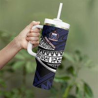 Custom Samoa Rugby Pacific Tumbler With Handle Samoan Warrior Tribal Pattern