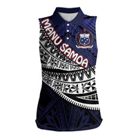 Custom Samoa Rugby Pacific Women Sleeveless Polo Shirt Samoan Warrior Tribal Pattern LT9 Female Blue - Polynesian Pride