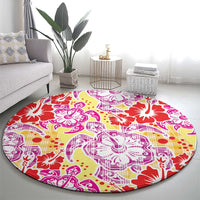 Palaka with Honu and Hibiscus Round Carpet Hawaiian Heritage Spirit - Polynesian Pride