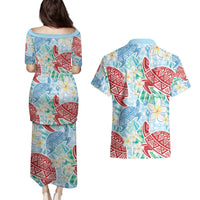 Palaka with Honu and Plumeria Couples Matching Puletasi and Hawaiian Shirt Hawaiian Heritage Spirit - Polynesian Pride