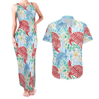 Palaka with Honu and Plumeria Couples Matching Tank Maxi Dress and Hawaiian Shirt Hawaiian Heritage Spirit - Polynesian Pride