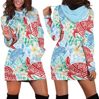 Palaka with Honu and Plumeria Hoodie Dress Hawaiian Heritage Spirit - Polynesian Pride