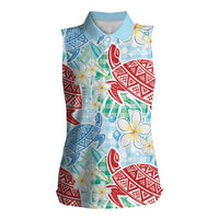 Palaka with Honu and Plumeria Women Sleeveless Polo Shirt Hawaiian Heritage Spirit - Polynesian Pride