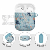 Blue Palaka Crane and Flowers AirPods Case Japan Heritage Spirit - Polynesian Pride