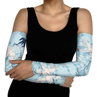 Blue Palaka Crane and Flowers Arm Sleeves Japan Heritage Spirit LT9 - Polynesian Pride