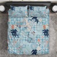 Blue Palaka Crane and Flowers Bedding Set Japan Heritage Spirit - Polynesian Pride