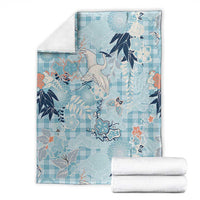 Blue Palaka Crane and Flowers Blanket Japan Heritage Spirit - Polynesian Pride