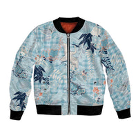 Blue Palaka Crane and Flowers Bomber Jacket Japan Heritage Spirit - Polynesian Pride