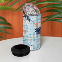 Blue Palaka Crane and Flowers 4 in 1 Can Cooler Tumbler Japan Heritage Spirit - Polynesian Pride