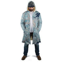 Blue Palaka Crane and Flowers Cloak Japan Heritage Spirit - Polynesian Pride