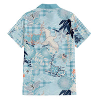 Blue Palaka Crane and Flowers Family Matching Long Sleeve Bodycon Dress and Hawaiian Shirt Japan Heritage Spirit - Polynesian Pride