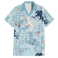 Blue Palaka Crane and Flowers Family Matching Off The Shoulder Long Sleeve Dress and Hawaiian Shirt Japan Heritage Spirit - Polynesian Pride