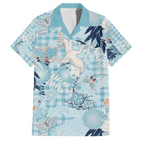 Blue Palaka Crane and Flowers Family Matching Off Shoulder Maxi Dress and Hawaiian Shirt Japan Heritage Spirit - Polynesian Pride