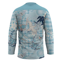 Blue Palaka Crane and Flowers Hockey Jersey Japan Heritage Spirit LT9 - Polynesian Pride