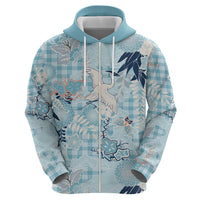 Blue Palaka Crane and Flowers Hoodie Japan Heritage Spirit - Polynesian Pride