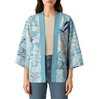 Blue Palaka Crane and Flowers Kimono Japan Heritage Spirit - Polynesian Pride
