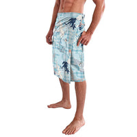 Blue Palaka Crane and Flowers Lavalava Japan Heritage Spirit - Polynesian Pride