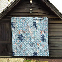 Blue Palaka Crane and Flowers Quilt Japan Heritage Spirit - Polynesian Pride