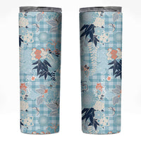 Blue Palaka Crane and Flowers Skinny Tumbler Japan Heritage Spirit - Polynesian Pride