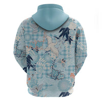 Blue Palaka Crane and Flowers Zip Hoodie Japan Heritage Spirit - Polynesian Pride