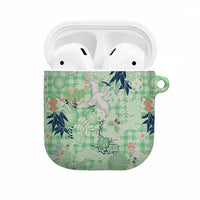 Green Palaka Crane and Flowers AirPods Case Japan Heritage Spirit LT9 Green - Polynesian Pride
