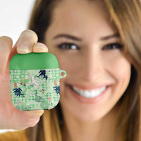 Green Palaka Crane and Flowers AirPods Case Japan Heritage Spirit LT9 - Polynesian Pride