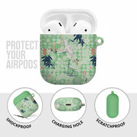 Green Palaka Crane and Flowers AirPods Case Japan Heritage Spirit LT9 - Polynesian Pride