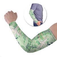 Green Palaka Crane and Flowers Arm Sleeves Japan Heritage Spirit LT9 Set of 2 Green - Polynesian Pride