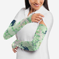 Green Palaka Crane and Flowers Arm Sleeves Japan Heritage Spirit LT9 - Polynesian Pride