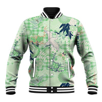 Green Palaka Crane and Flowers Baseball Jacket Japan Heritage Spirit - Polynesian Pride