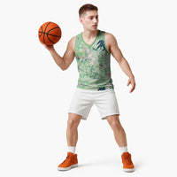 Green Palaka Crane and Flowers Basketball Jersey Japan Heritage Spirit LT9 - Polynesian Pride