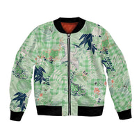 Green Palaka Crane and Flowers Bomber Jacket Japan Heritage Spirit - Polynesian Pride