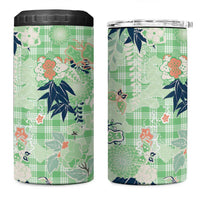 Green Palaka Crane and Flowers 4 in 1 Can Cooler Tumbler Japan Heritage Spirit - Polynesian Pride