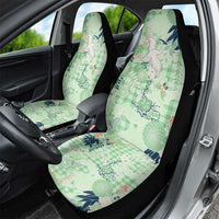 Green Palaka Crane and Flowers Car Seat Cover Japan Heritage Spirit - Polynesian Pride