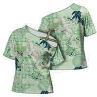 Green Palaka Crane and Flowers Cross Shoulder Shirt Japan Heritage Spirit - Polynesian Pride