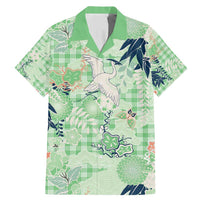 Green Palaka Crane and Flowers Family Matching Mermaid Dress and Hawaiian Shirt Japan Heritage Spirit - Polynesian Pride