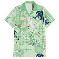Green Palaka Crane and Flowers Family Matching Short Sleeve Bodycon Dress and Hawaiian Shirt Japan Heritage Spirit - Polynesian Pride